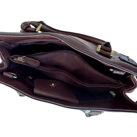 Merona Brown Croc Print Faux Leather Studded Double Handle Handbag Satchel - Picture 6 of 10